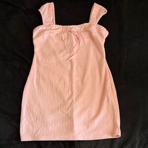 Forever 21 Pink Ribbed Mini Dress with Bow Detail